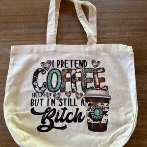 Stylish Cream Tote Bag with Coffee Print